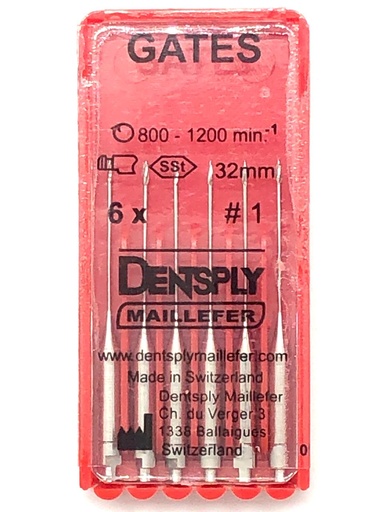 [PO-EN-00335] Set Fresa Gates #1 Roja 1x6, Maillefer