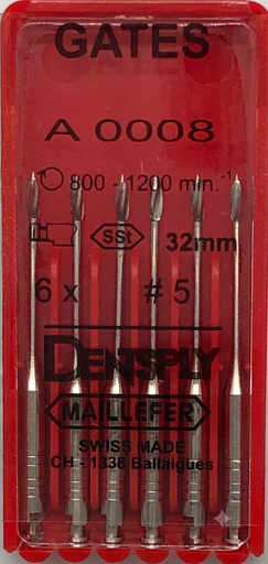 [PO-EN-00283] Set Fresa Gates #5 Roja 1x6, Maillefer